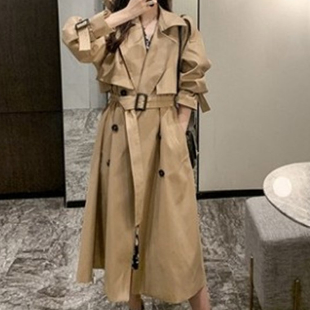

2021 New Windbreaker Women' Spring Autumn Korean Trench British Style Small Mid-length Loose Khaki Coat Trend CF22