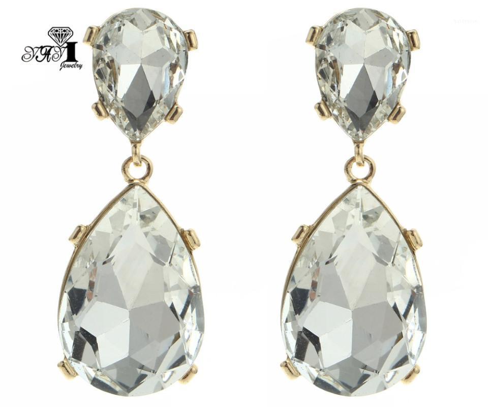

YaYi Jewelry New White Glass Rhinestone Dangle Crystal Earring Women's Fashion Ancient Gold Color Gem Earrings Gift 11951
