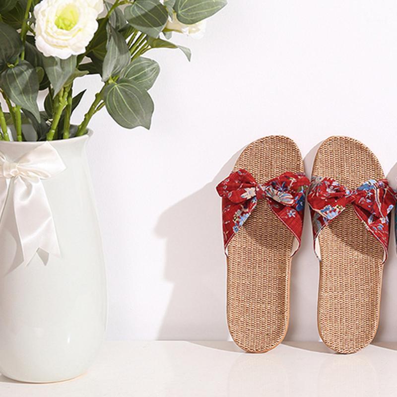 

Women Female Bowknot Flax Linen Flip Flops Beach Shoes Sandals Slipper Cotton Blend Round Toe Slip-On 2020 Shoes Women1, Wine red