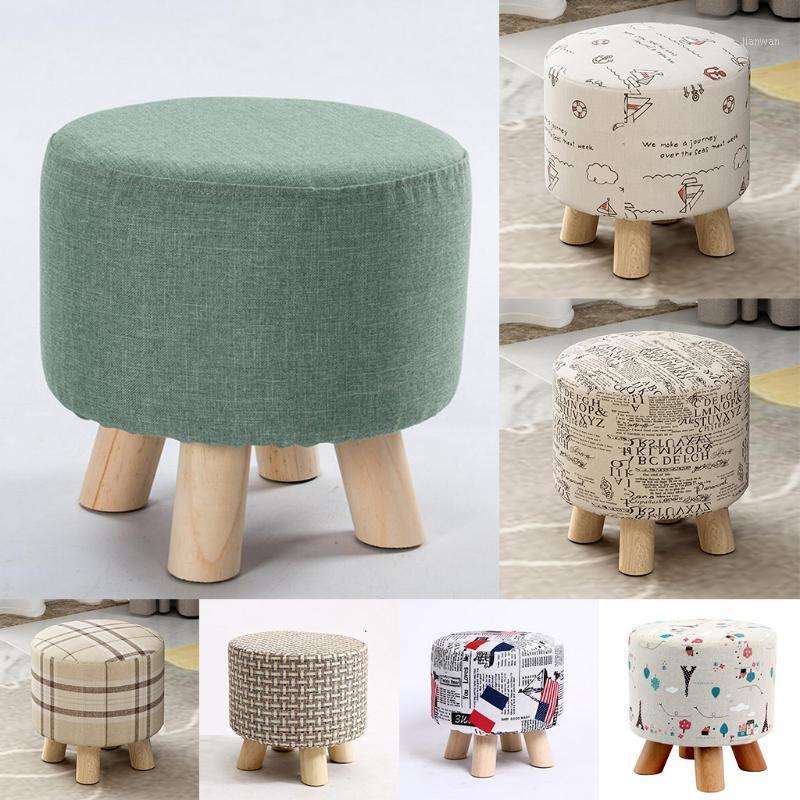 

Round Linen Fabric Pouf Footstool Cover Wooden Stool Slipcover,14 Color or patterns for your choice1, Iron tower 28x18cm