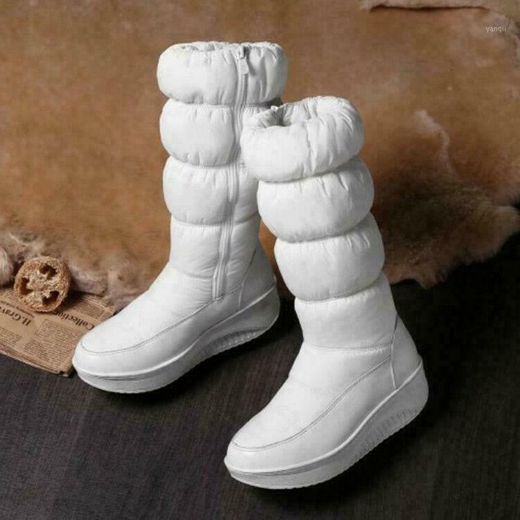 

Womens Boots Warm Mid Calf Thick Side Zip Wedge Heels Warm Snow Shoes1, Black
