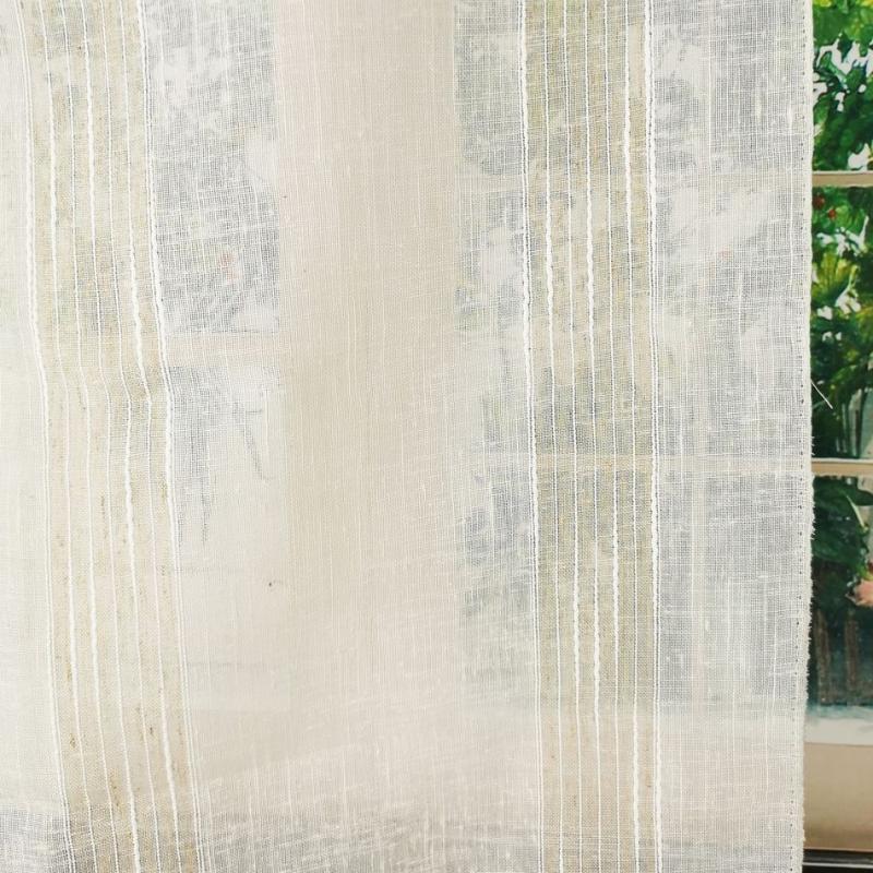 

Modern Natural linen stripe American style voile tulle sheer gromment rod pocket windows curtain for livingroom bedroom, Color b