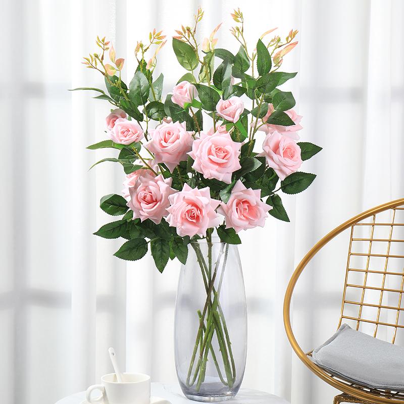 

Silk Roses Artificial Flowers 5Pcs with Leaves Low Price Wedding Paper Flowers Branch Wedding Decoration Valentines Day Gift, Smtmg066