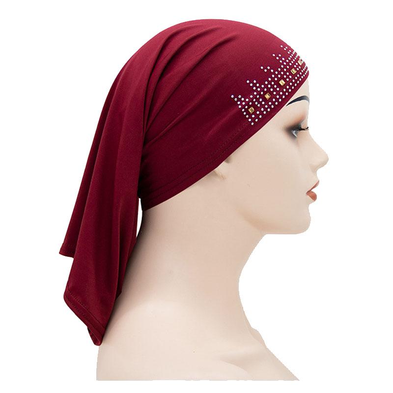 

Wholesale Fashion Arab Women Plain Muslim Gorgeous solid Headscarf Inner Hijab Islamic Crystal Rhinestone Studs Full Cover Hat, Black