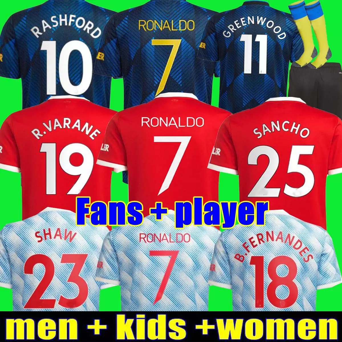 

CR7 MAN RONALDO SANCHO RASHFORD Soccer Jerseys 21 22 SHAW 2021 2022 POGBA CAVANI MARTIAL VAN DE BEEK B. FERNANDES UNITE GREENWOOD football shirt kids, 21/22 away men+patch1