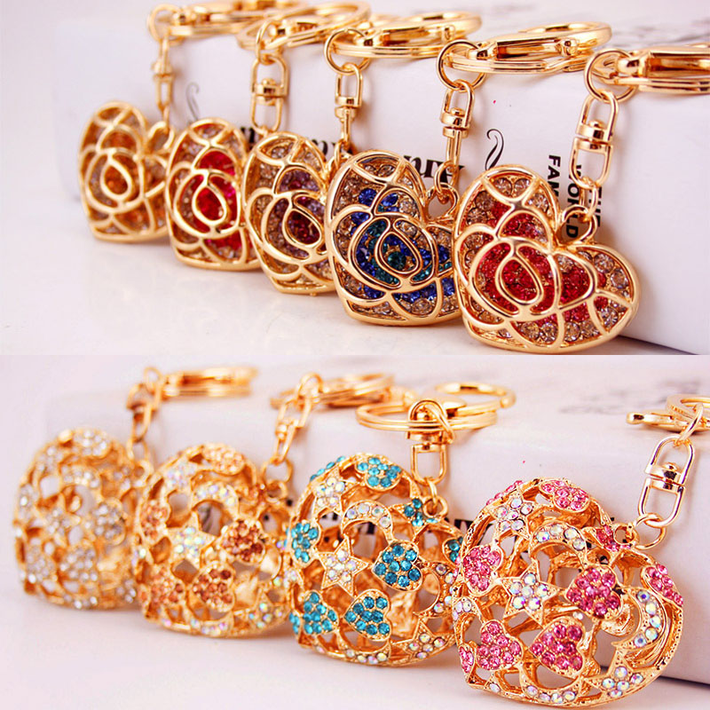 

Rhinestone Crystal Moon Star Heart Keychain Keyring For Car Handbag Chram Key Holder Jewelry Purse Charms 9 styles
