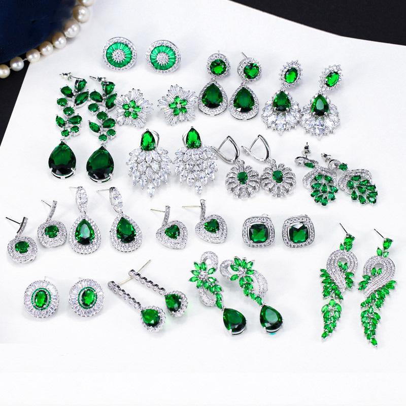 

Pera Vintage Long Water Drop Leaf Flower Statement Hanging Green Earrings for Women Wedding Fashion CZ Crystal Jewelry 2020 E423