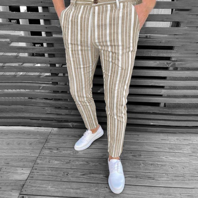

Men's Pants Casual Spring Trouser Striped Printed Slim Pencil Men Elastic Skinny Streetwear, Black