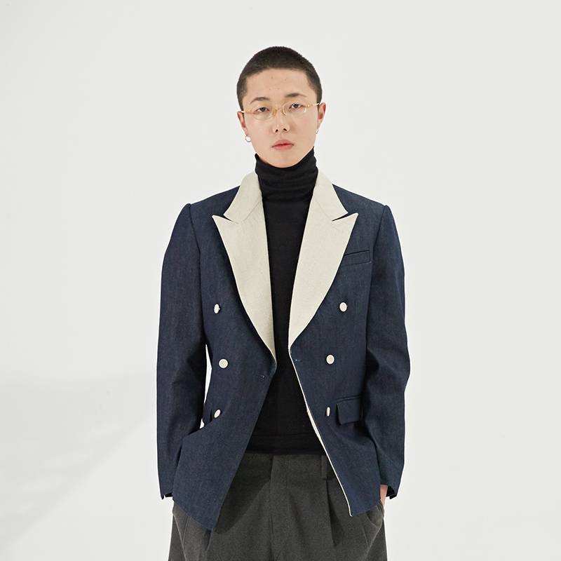 

2021 Spring New Jacket Jacket-styling Masculine Knitted Collar Splicing Show Style. M-2xl!! X446, Blue.