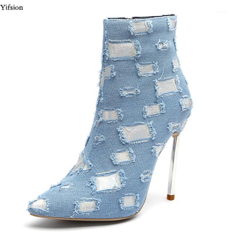 

Olomm New Winter Women Ankle Boots Sexy Thin High Heels Boots Pointed Toe Light Blue Dark Blue Casual Shoes Women US Size 3-131, D0570 light blue