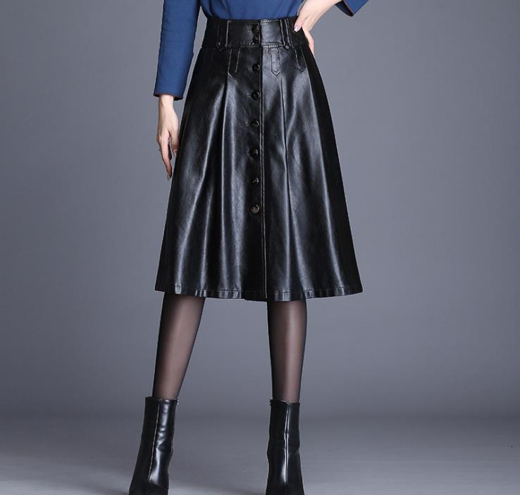 

Pu Women's Leather New Winter Fashion Word Skirt Wmd4, Black