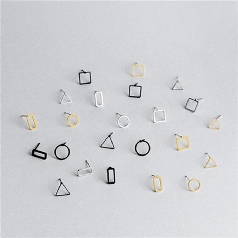 

Stud European American Minimalist Hollow Geometric Triangle Blocks With Multi-colored Earring Earrings Couple Neutral Korean Woman