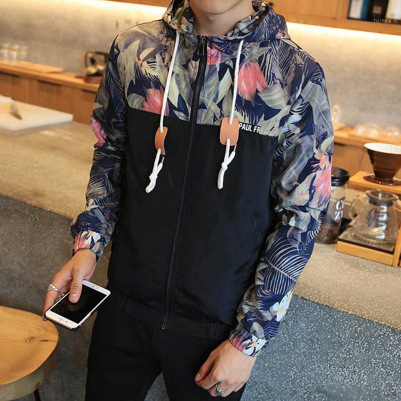 

New Men's Autumn Jacket Flower Patchwork Hooded Coat Slim Fit Mens Brand Clothing -4XL J6T7661, Black