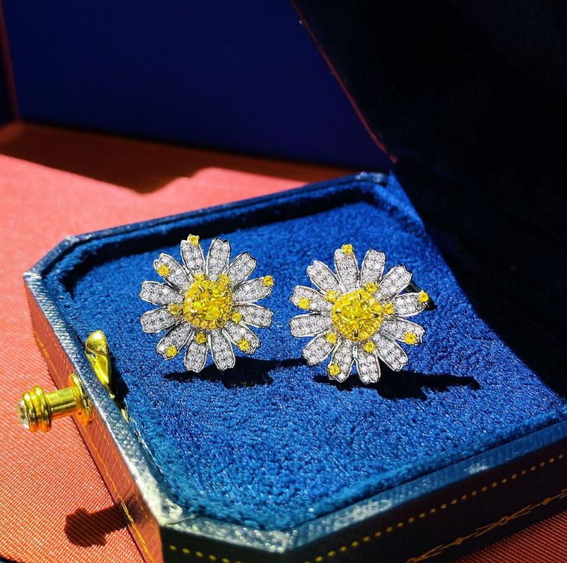 

Stud KNRIQUEN 100% 925 Sterling Silver Sunlight Daisy Sunflower Topaz Lab Diamond Earrings Wedding Engagement Jewelry Women Gift