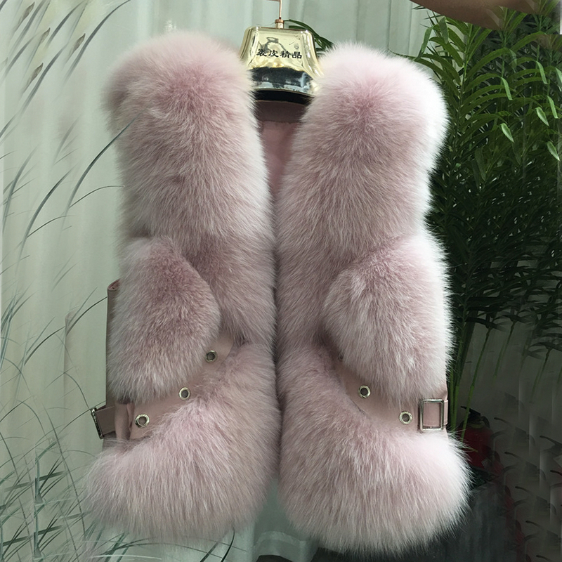 

ZDFURS*Natural Waistcoat Short sleeveless Vestwoman winter warm Natural Vest Real Jacket Fox Fur Coats 201103, Beige