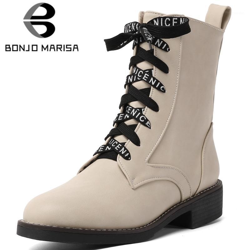 

BONJOMARISA Hot Sale Female Boots Solid Lace Up Round Toe Ankle Boots Women Chunky Leisure Comfy Spring Autumn Shoes Woman1, Black
