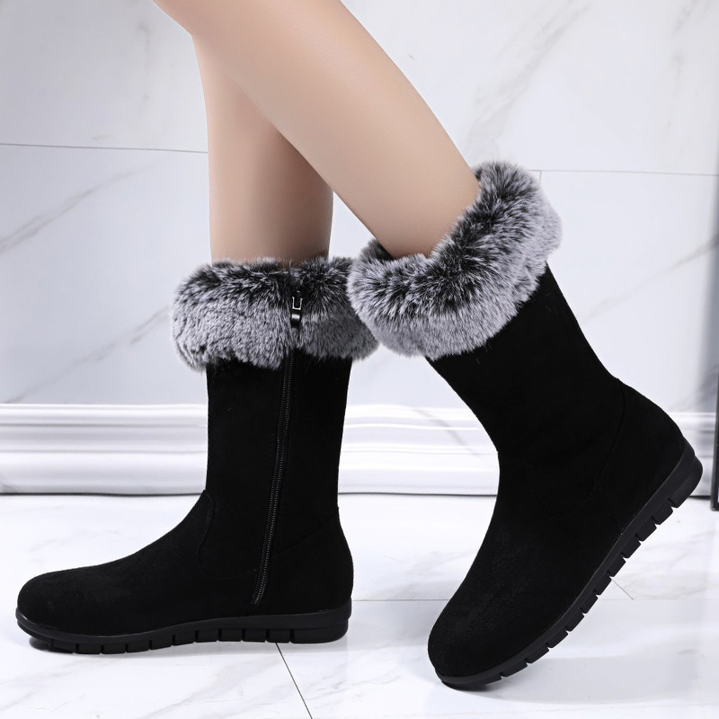 

Top quality Rimocy Faux Fur Snow Women Thicken Long Plush Warm Winter Shoes Woman Comfortable Flat Heels Suede Ankle Boots 2020 Botas, Red