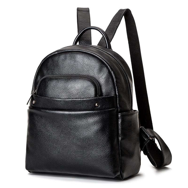 

Genuine Leather Women's Backpack Luxury Brands Natural Real Cow Leather Backpacks Cowhide Woman Backpack Tote Bags Mochila, Black