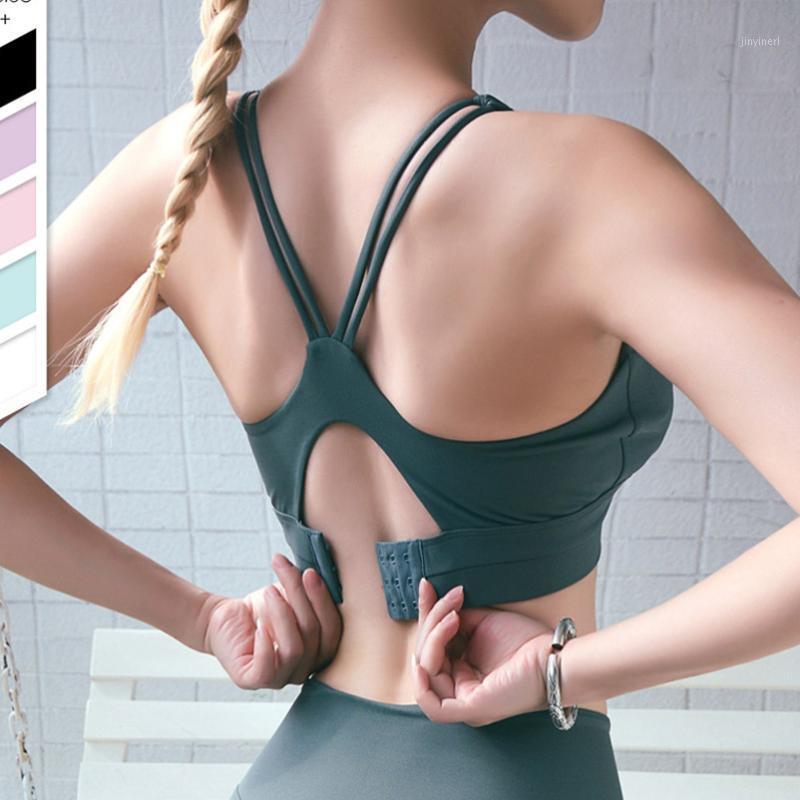 

New Women Fitness Sexy Sports Bra Solid Back Yoga Tank Top Push up Gym Shockproof Seamless Shirt Running Workout Fast Dry Vest1, 02