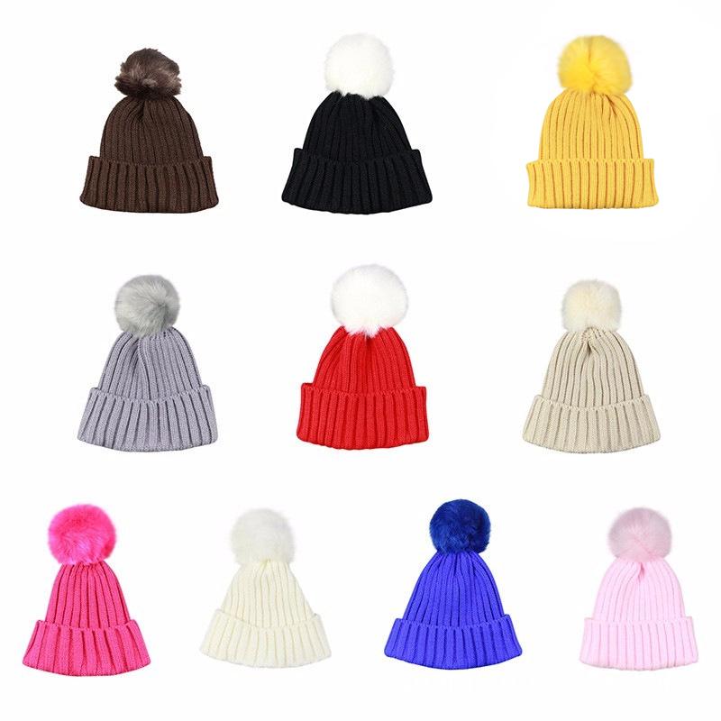 

12 Colors Autumn Winter Crochet Baby Fur Pom Pom Hats Girls Boys Cap Kids Beanie Infant Hat New Children Baby Cap Child