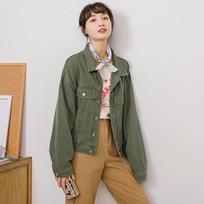 

Women Boyfriend Denim Jackets Green Red 2020 Spring Streetwear Solid Jeans Jackets Women Denim Coats Outwear