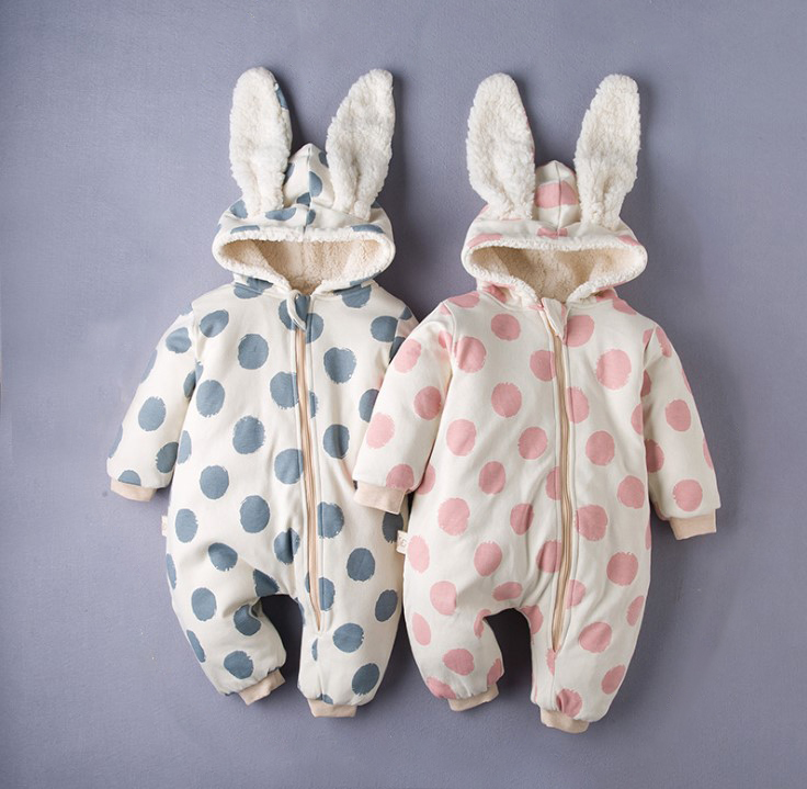 

Kids Fashion Romper New Born Baby Autumn Winter Casual Jumpsuits Dot Printed Cute Keep Warm Clothing Wholesale, Blue