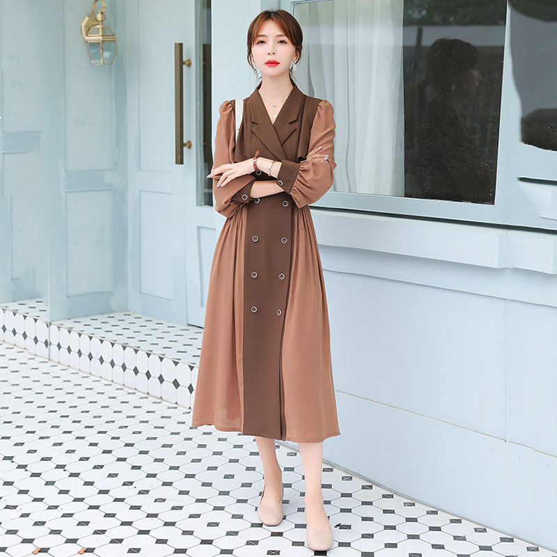 

2021 New Women's Dress Start of Spring New Mid-fall Length Korean Jacket-style Khaki Seam Fashion Jacket16x O6h7, Photo color