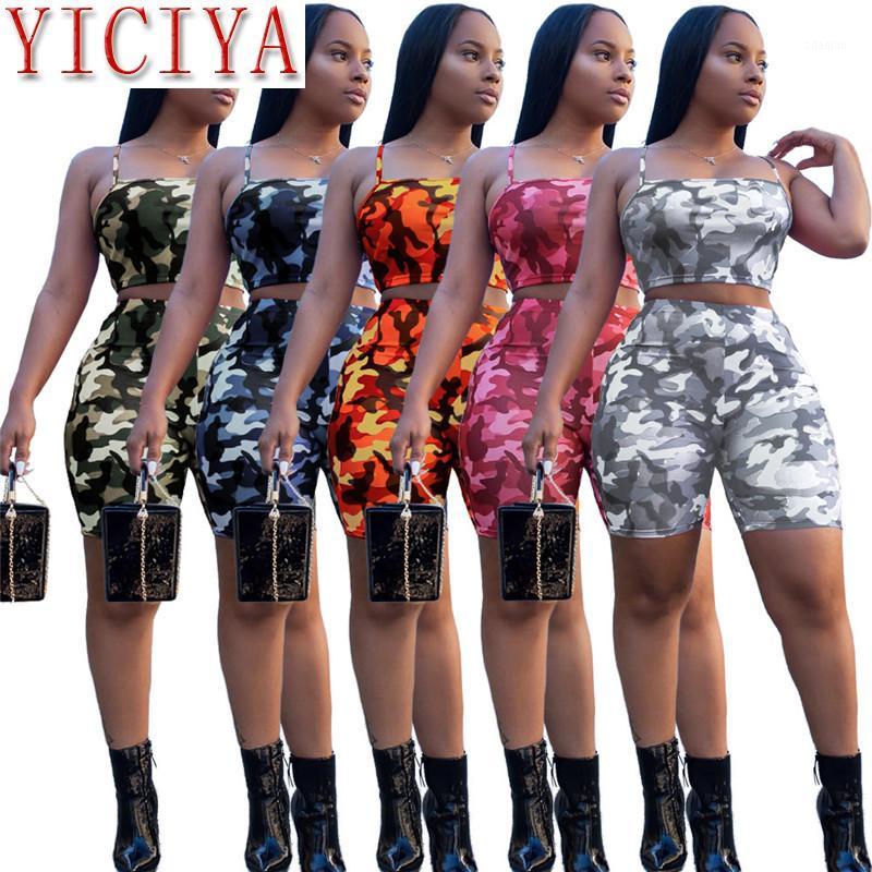 

Camouflage Print Casual Double Set Crop Top and Broek Summer Short Training Suit Women Sexy Bodycon Romper festival clothing1, Army green