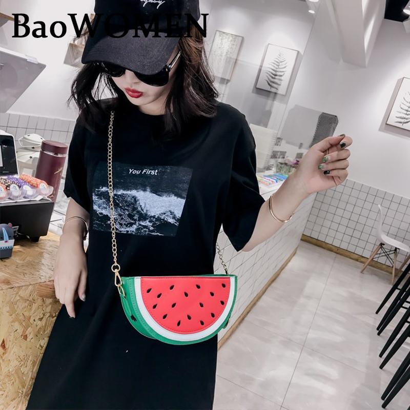 

BaoWomen Summer Beach Bag Pu Leather Women Shoulder Bag Cute Fruit Chain Messenger Bags Lemon Watermelon Bags Purse Bolso, Red bags