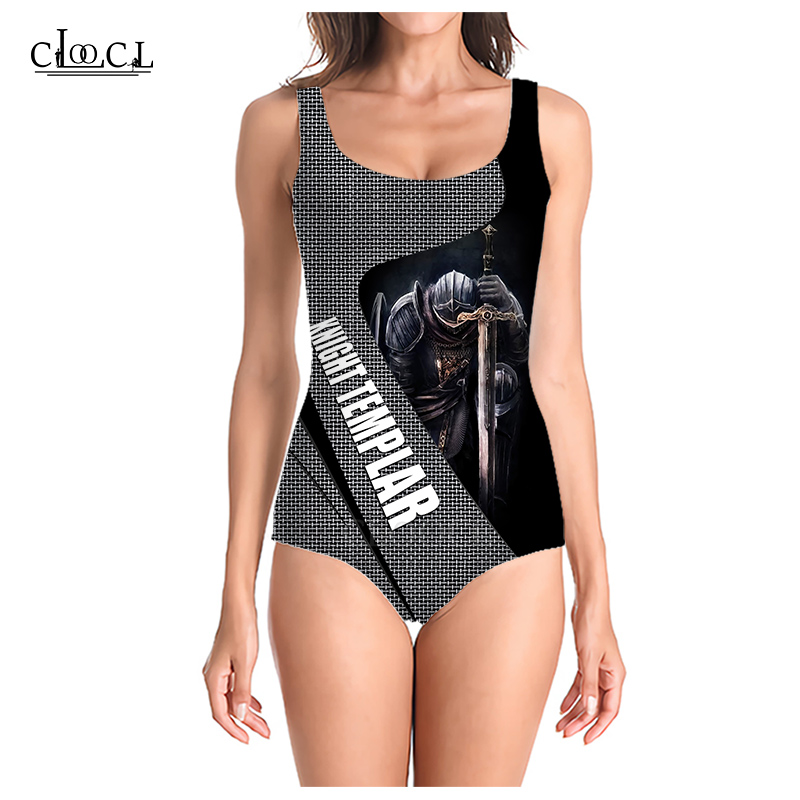 

CLOOCL 2021 Newest Popular Knights Templar 3D Printed Summer Sleeveless Sexy Women Swimsuit Fashion Swimsuits Beach One Piece Swimwear, Swimsuit 1