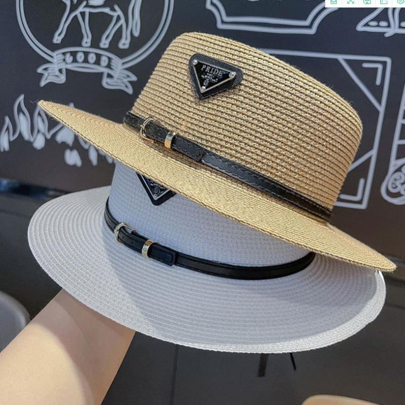 

Wide Brim Hats Women Men Panama Designer Straw Hat Flat Beach Retro Sunscreen Sunshade Cap Visors, Blue;gray