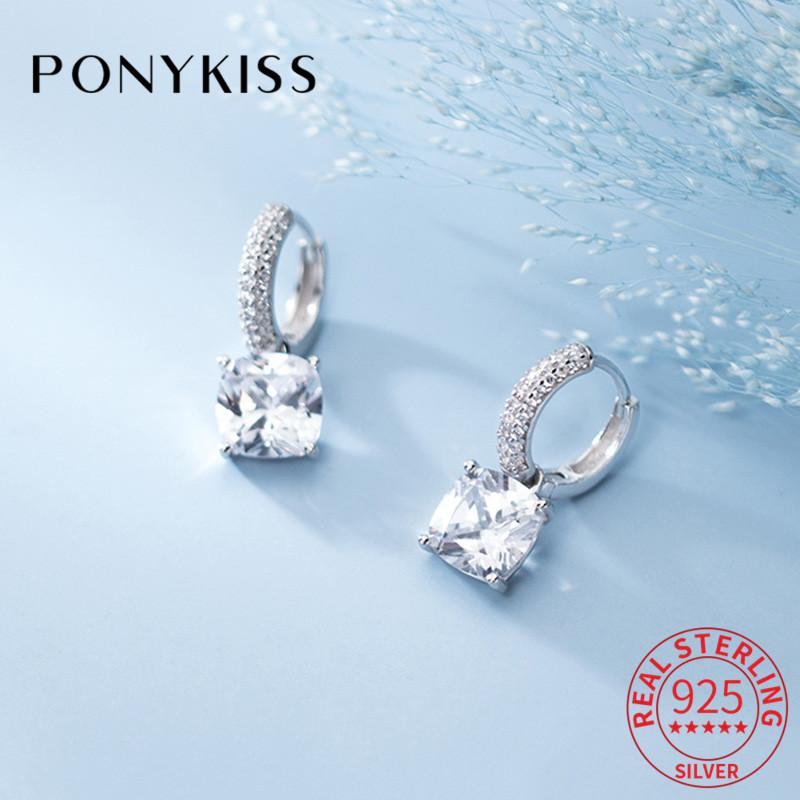 

Hoop & Huggie PONYKISS Office 925 Sterling Silver Big Square Zircon Earrings For Women Party Delicate Accessory Wholesale
