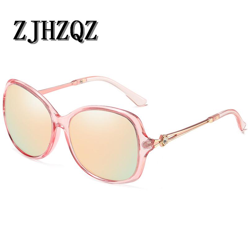

ZJHZQZ Oval Women Polarized Sunglasses Retro UV400 Metal Driving Pilot Mirrors Round Gradient Vintage High Quality Eyewears