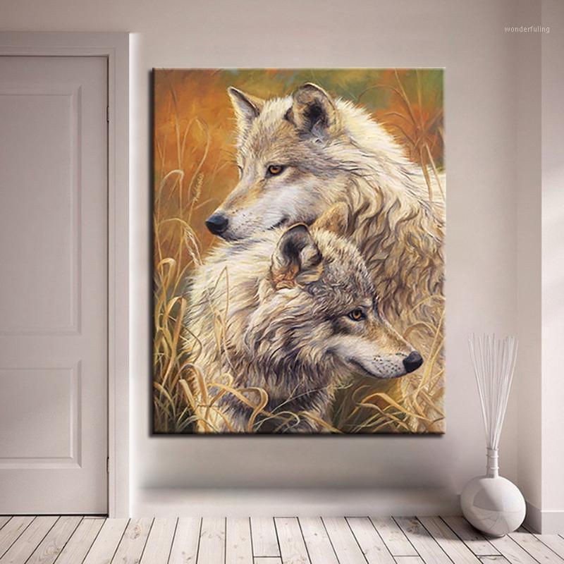 

DIY Painting By Numbers Wall Art Hand Paint Wolves Couple Oil Pictures Coloring Drawing Animal On Canvas Living Room Home Decor1