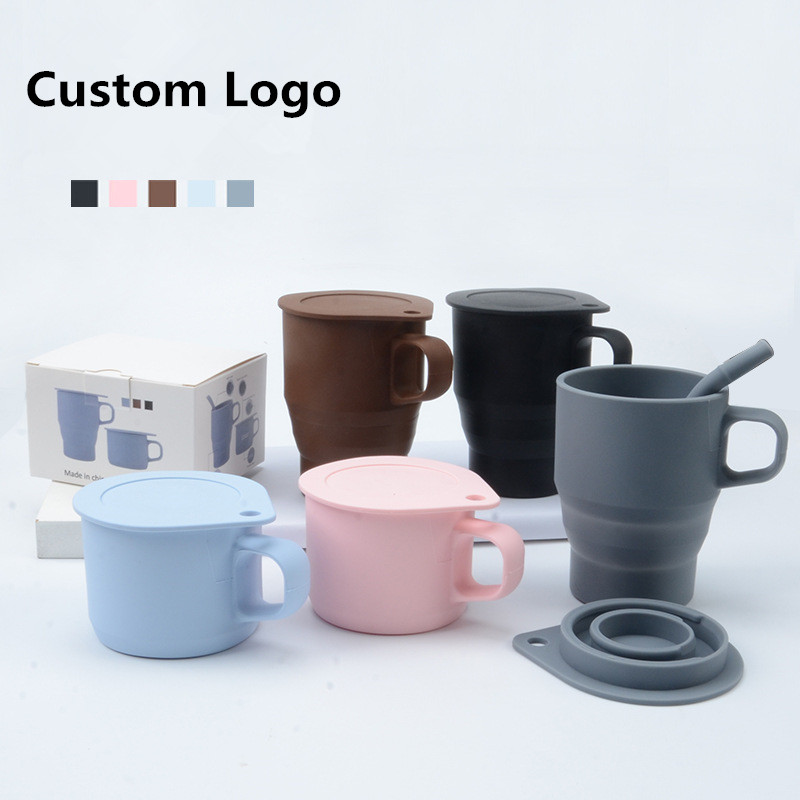 300ml Custom Logo Best Adult And Mam Sippy Cup Portable Foldable Collapsible Drinking Foldable Silicone Coffee Cup Mug With Lid BPA Free-image-611594149