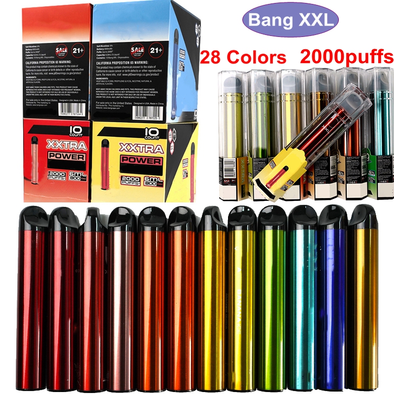 

Newest BANG XXL Disposable Vape Pens 2000Puffs Electronic Cigarettes 800mAh Battery 6ml Pre-filled Device Pods Empty Vapor Pod Bang XXTRA Starter Kits 24 Colors