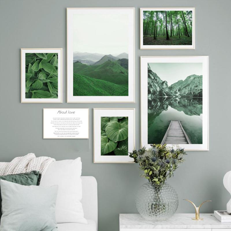 

Wall Art Canvas Painting Green Leaf Monstera Forest Lake Mountain Nordic Posters And Prints Wall Pictures For Living Room Decor