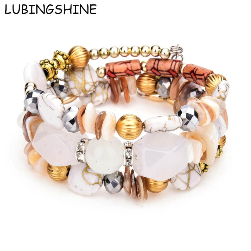 

LUBINGSHINE Vintage Female Cuff Bracelets Resin Stone Elastic Strand Bangles Multilayer Bracelet For Women Pulseiras Femininas