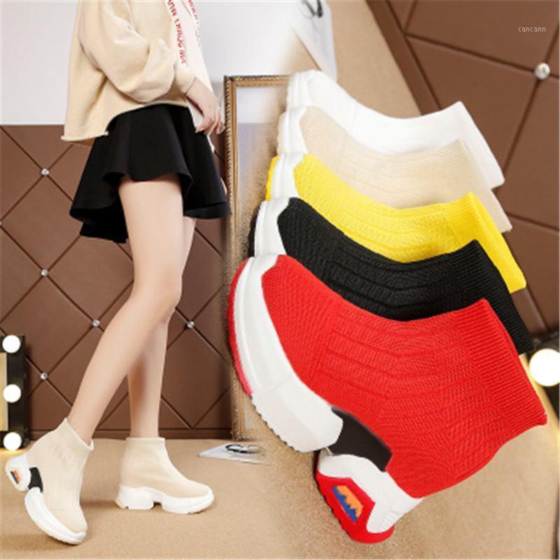 

Spring Autumn Female Sports Socks Shoes Slip on Sneakers Women Casual Wedges Rubber Platform Shoes Women Vulcanized Woman1, Beige