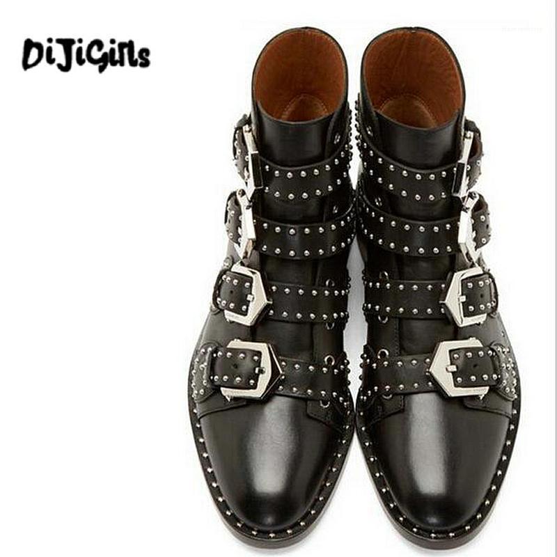 

DIJIGIRLS Genuine leather Motorcycle boots Biker Shoes Women Suede Pointed Snow Boots Shoe Woman Flats Punk1, Black