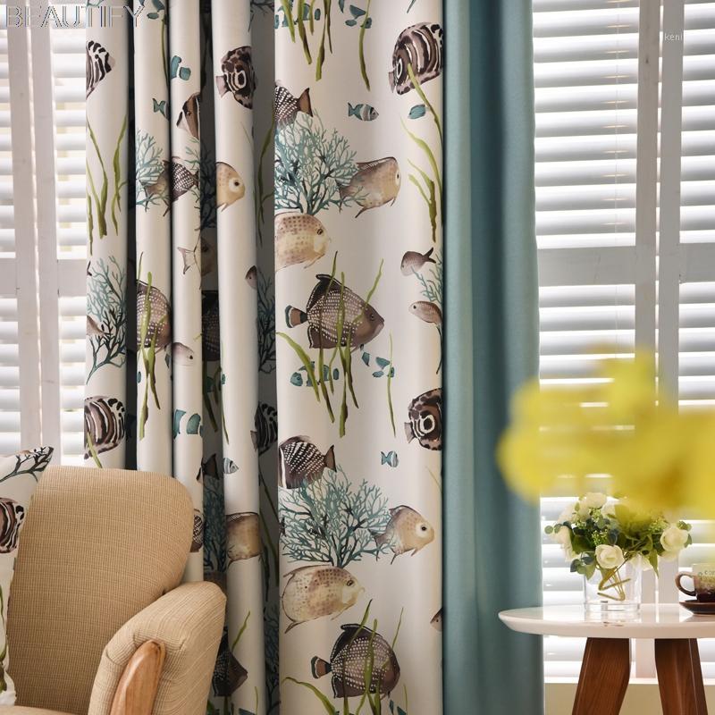 

2020 American Style Tropical Fish Blackout Curtains For Bedroom Sea Fish Black Out Window Curtains For Living Room1, Tulle