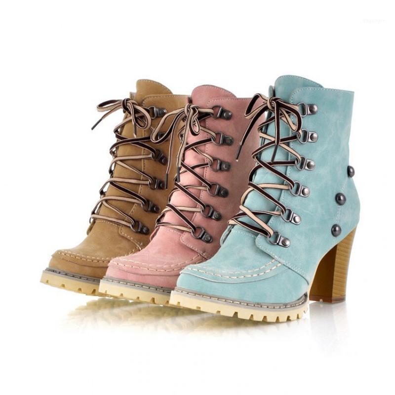 

Pink brown light blue Women's ankle boots thick-soled square root women's boots 2020 fashion short1