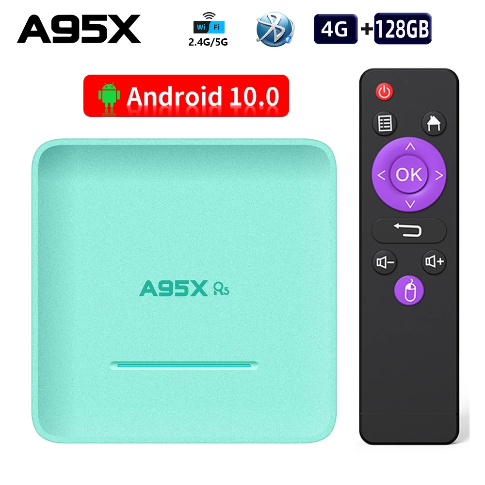 

A95X R5 RGB Light Android 10.0 TV BOX RK3318 Quad Core 4GB 128GB Max 4K DUAL WIFI TV Boxes Smart TV A95XR5