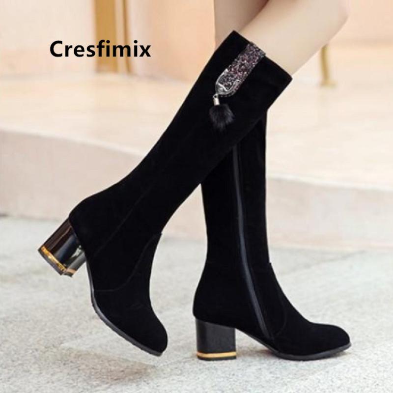 

Cresfimix Damskie Buty Women Fashion High Quality Black Comfortable High Heel Boots Lady Casual Autumn Boots Winter B6062