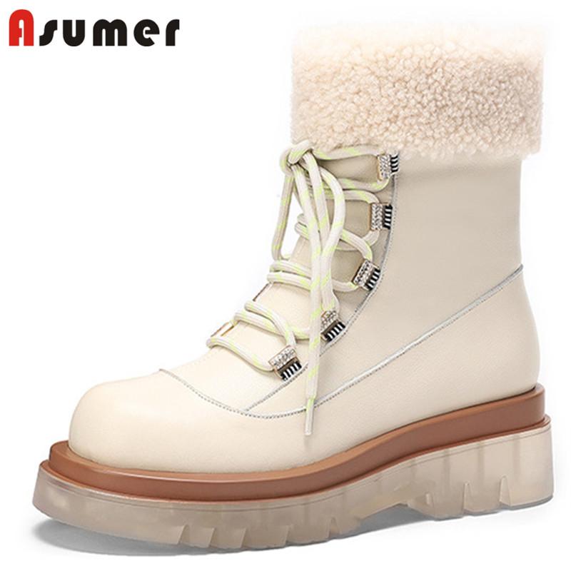 

Asumer 2021 New Arrive Genuine Leather Ankle Boots Women Transparent Bottom Casual Shoes Top Quality Winter Snow Boots Women, Beige