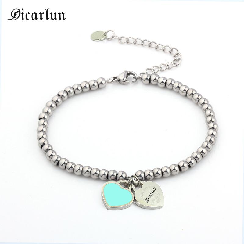 

Stainless Steel Dtif double Heart Bracelet for Women Beads Charm Braslet Chain T Bracelet Bangle beaded women bangles