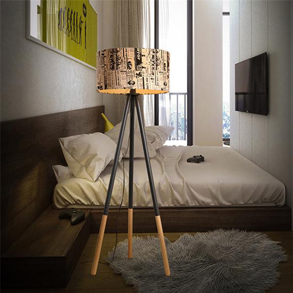 Brand Creative Warm Personality Round Wood Vertical Tripod Lamp with Light Source US Plug Modern design Floor Lamps-image-629095140