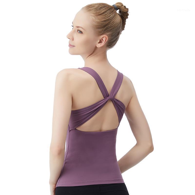 

Sports Wear For Women Gym Back Cross Straps Push Up Yoga Sleeveless Shirts Padded Nylon Solid Workout Femme Tops For Fitness1, Black
