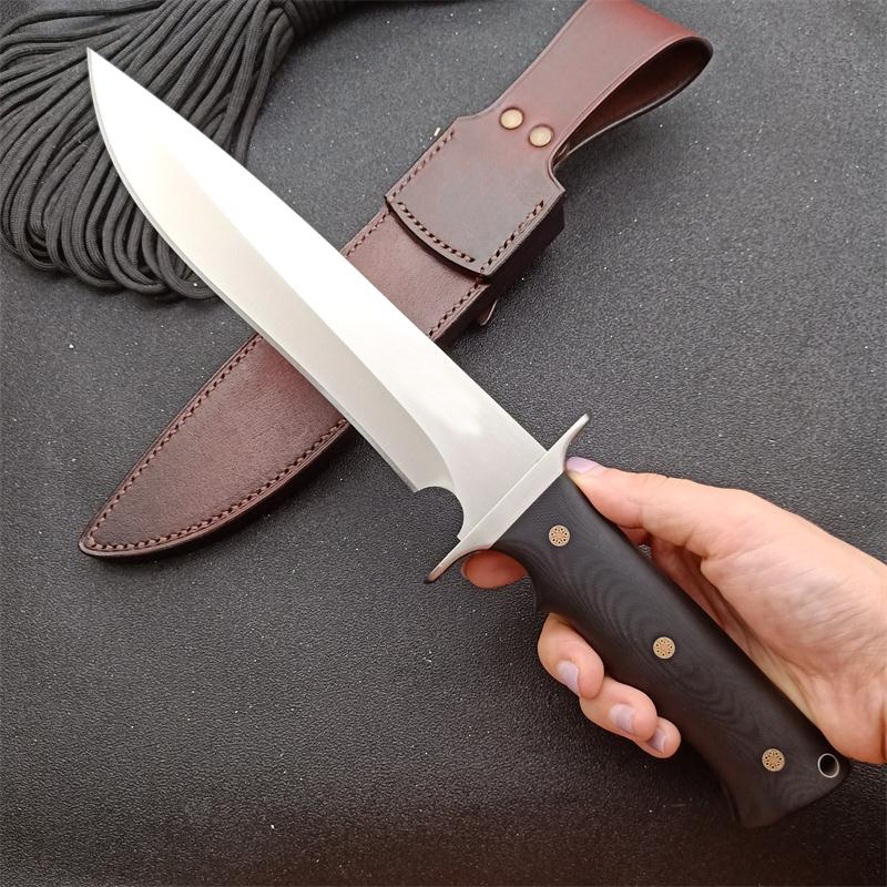

High Quality Strong Survival Straight Knife DC53 Satin Drop Point Blade Full Tang G10 Handle Outdoor Hunting Knives With Leather Sheath