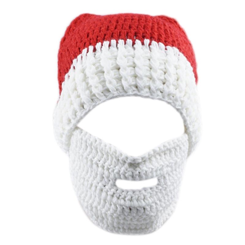 

Handmade Knitted Christmas Cosplay Santa Claus Beanie Hat Beard Face Mask Set XX9D